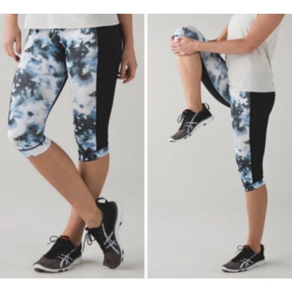 Lululemon Stop At Nothing Cropped Leggings Black Tie Dye Water Color Size 4